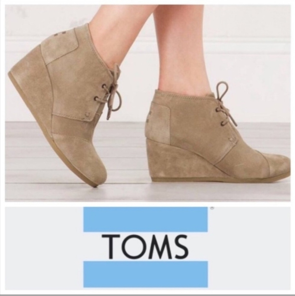 TOMS Women's Beige Suede Wedge Booties
